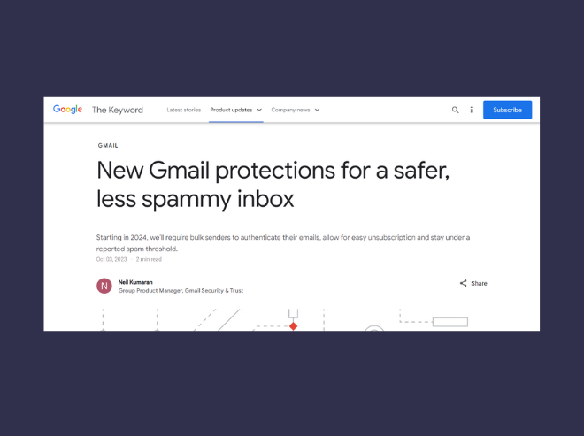 Google's official blog about the 2024 Gmail email spam update