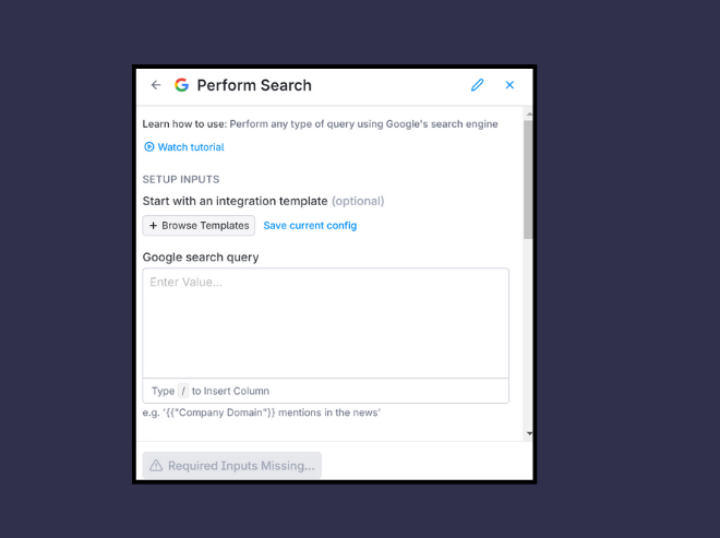 Perform Search on Google via Clay