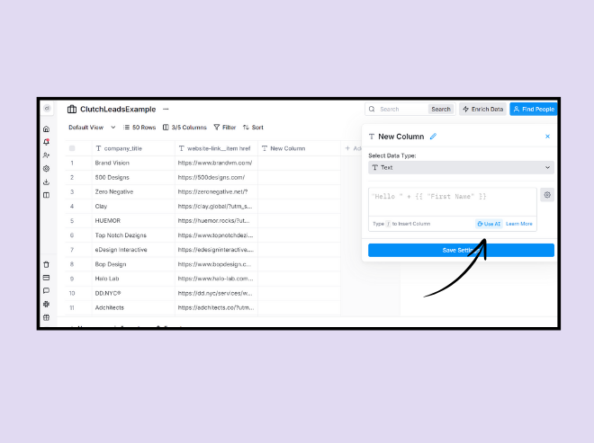 Click the 'Use AI' option to add the prompt that returns TLDs without the UTM source.