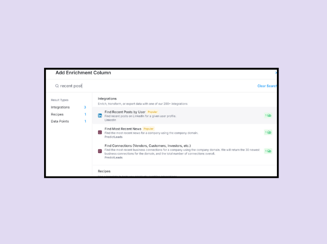 Find recent LinkedIn post by the user to start generating personalized cold email first lines for the list.