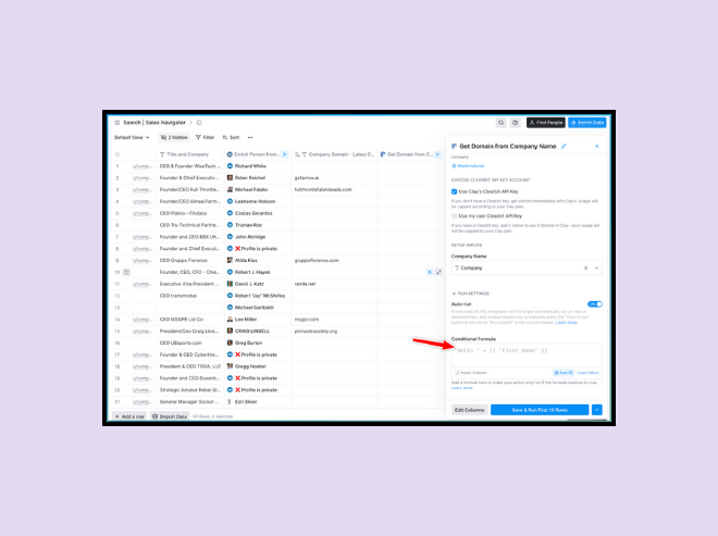 Conditional formula to scrape LinkedIn Sales Navigator for data.